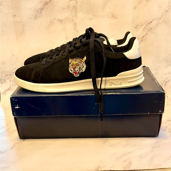 Polo by Ralph Lauren Heritage Court II Suede Tiger Embroidered Sneakers Men’s 11 - Picture 1 of 4